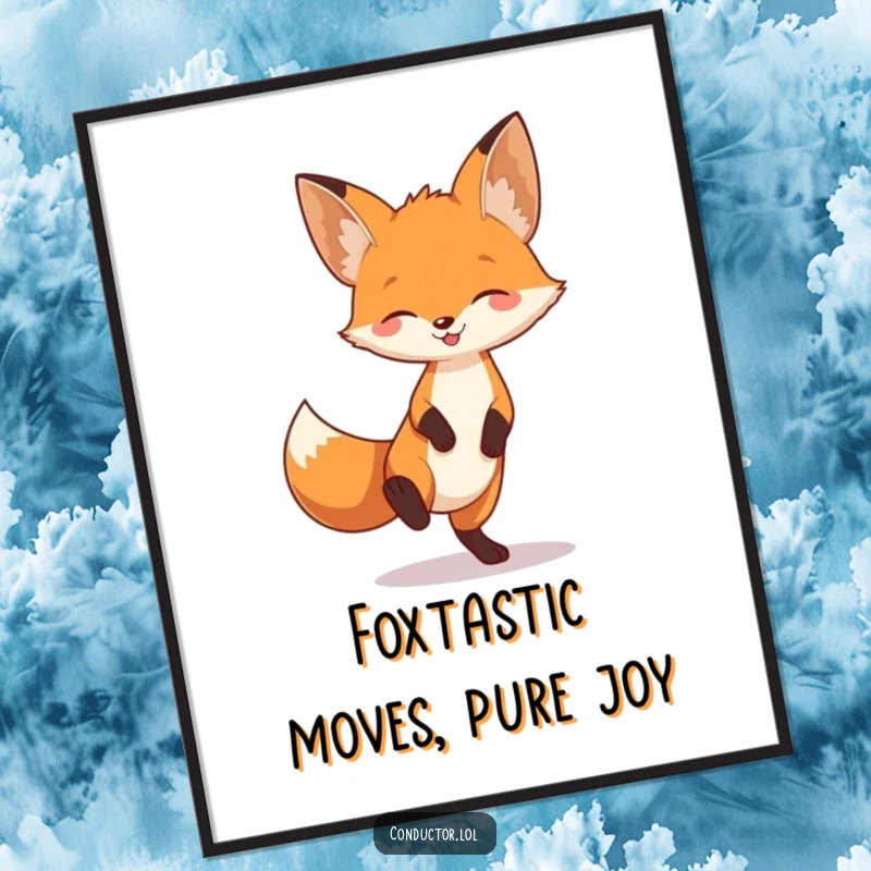 Funny free printable wall art featuring a fox cheerfully tapping its foot to an unheard beat, radiating playful energy and joy.