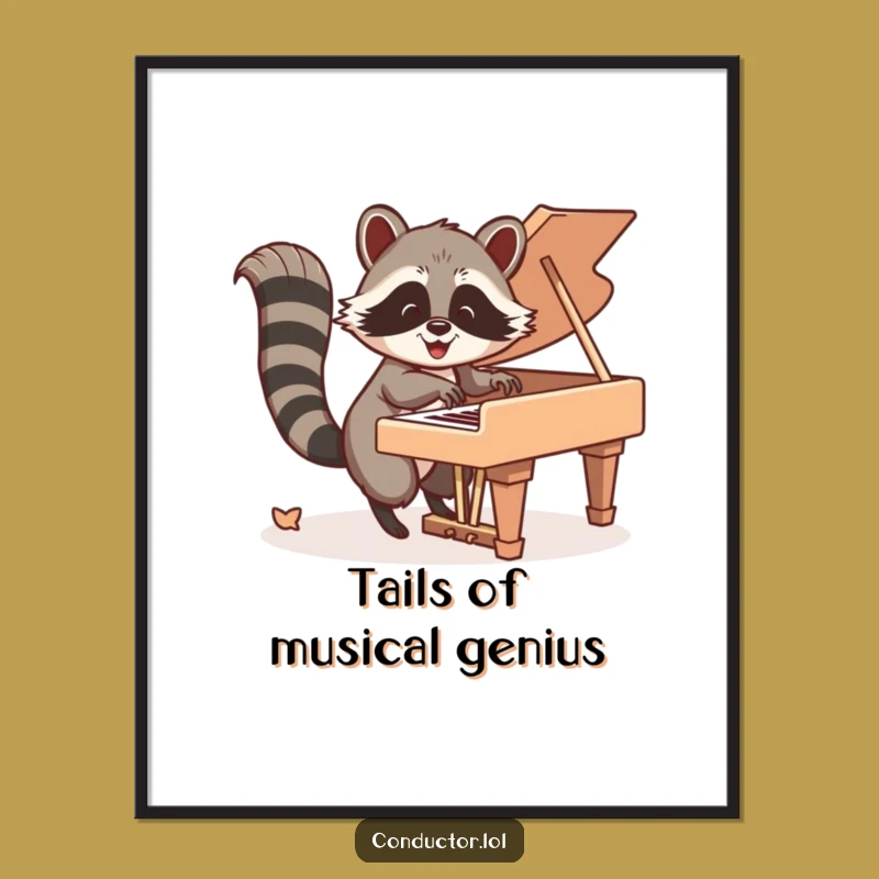 Free Printable Wall Art: Raccoon Pianist Character, Funny Downloadable Decor