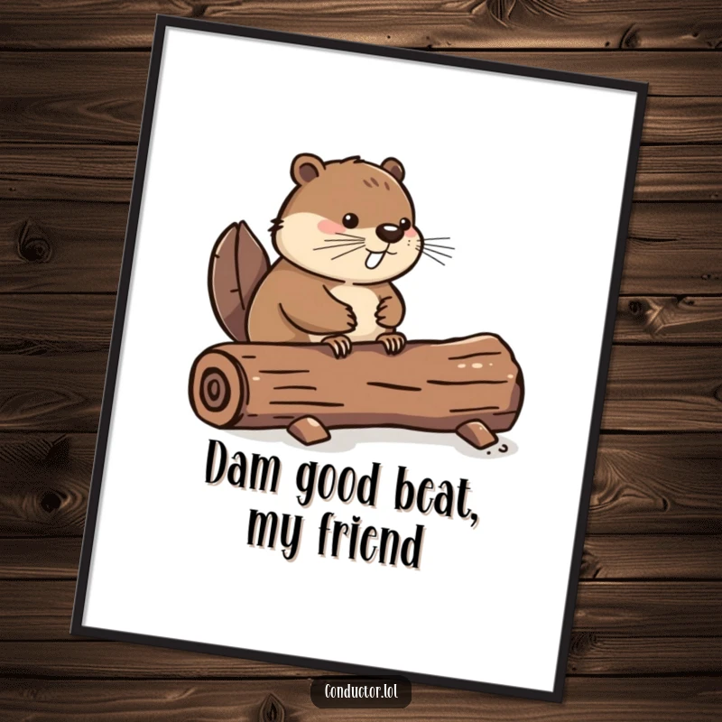 Funny Free Printable Wall Art: A determined beaver proudly taps its tail on a log, setting a lively tempo.