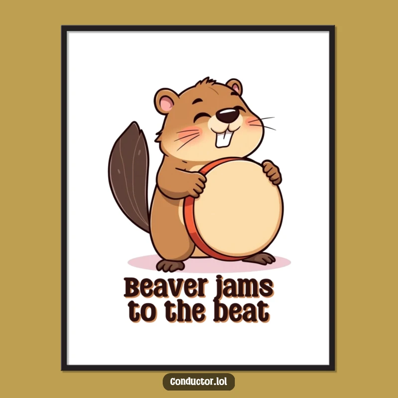 Funny Free Printable Wall Art: Beaver Drummer, Energetic Downloadable Art