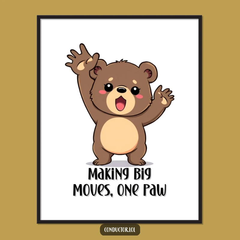 Funny Free Printable Wall Art: Determined Bear Cub, Energetic, Humorous Downloadable Decor