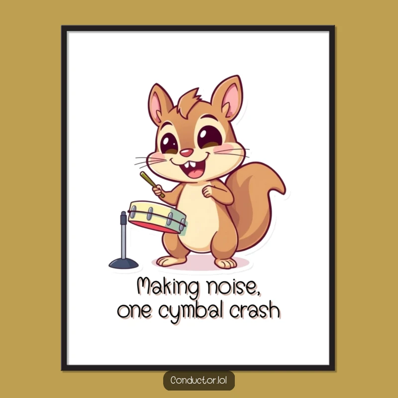 Funny Free Printable Wall Art Energetic Squirrel Drummer, Humorous Downloadable Decor
