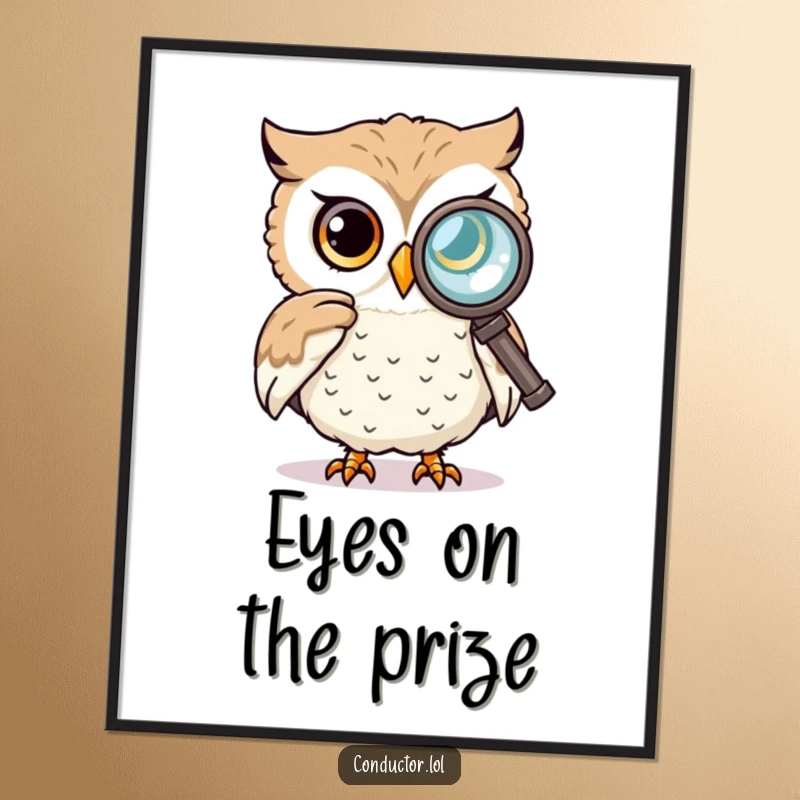 Funny Free Printable Wall Art: A curious owl peering intently through a spyglass at a distant, intriguing sight.