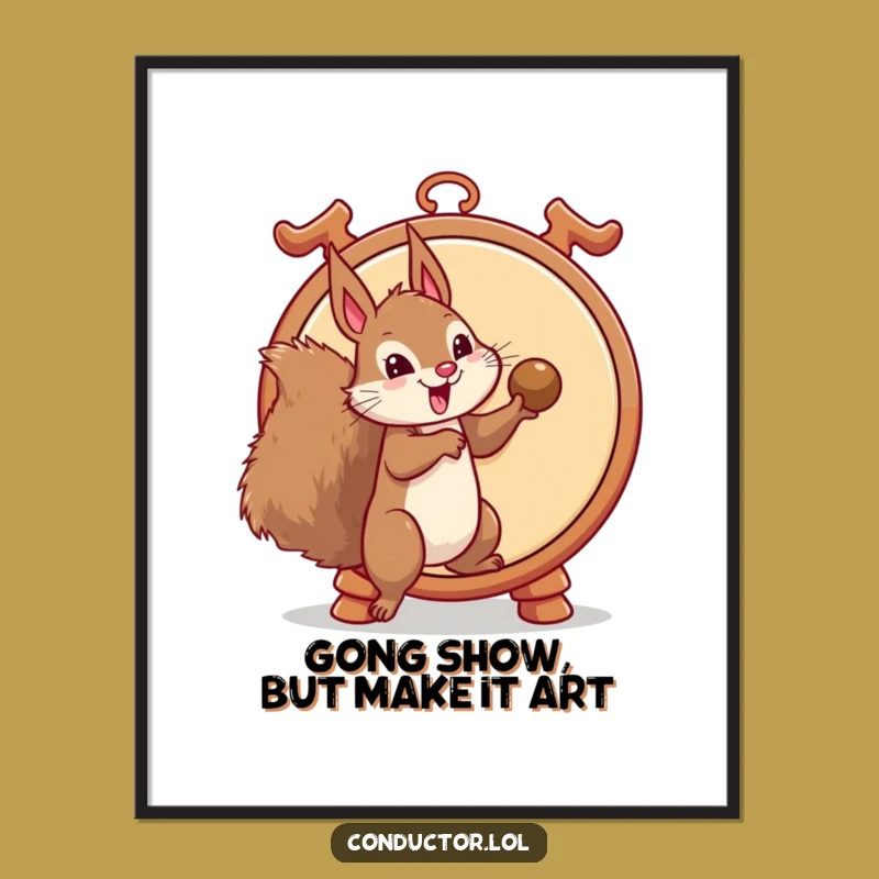 Funny Free Printable Wall Art: Mischievous Gong Squirrel Humorous Downloadable Home Decor