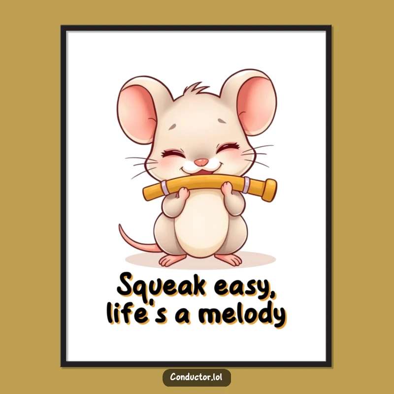 Free Printable Wall Art: Funny Flute Mouse Cute Animal Art Downloadable Decor