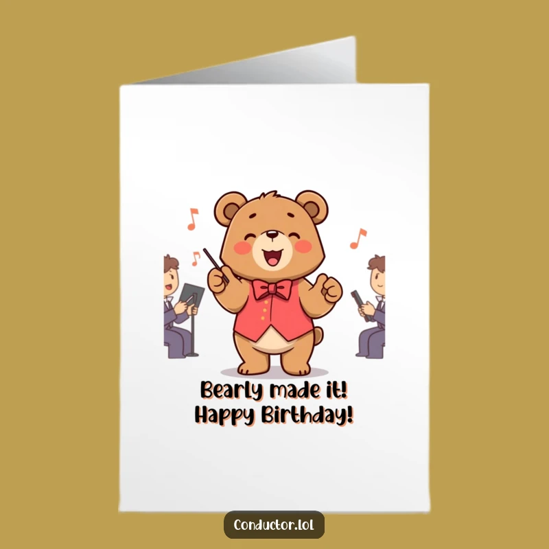 Free Printable Bear Conductor Birthday Card: Funny Downloadable Gift for Music Lovers