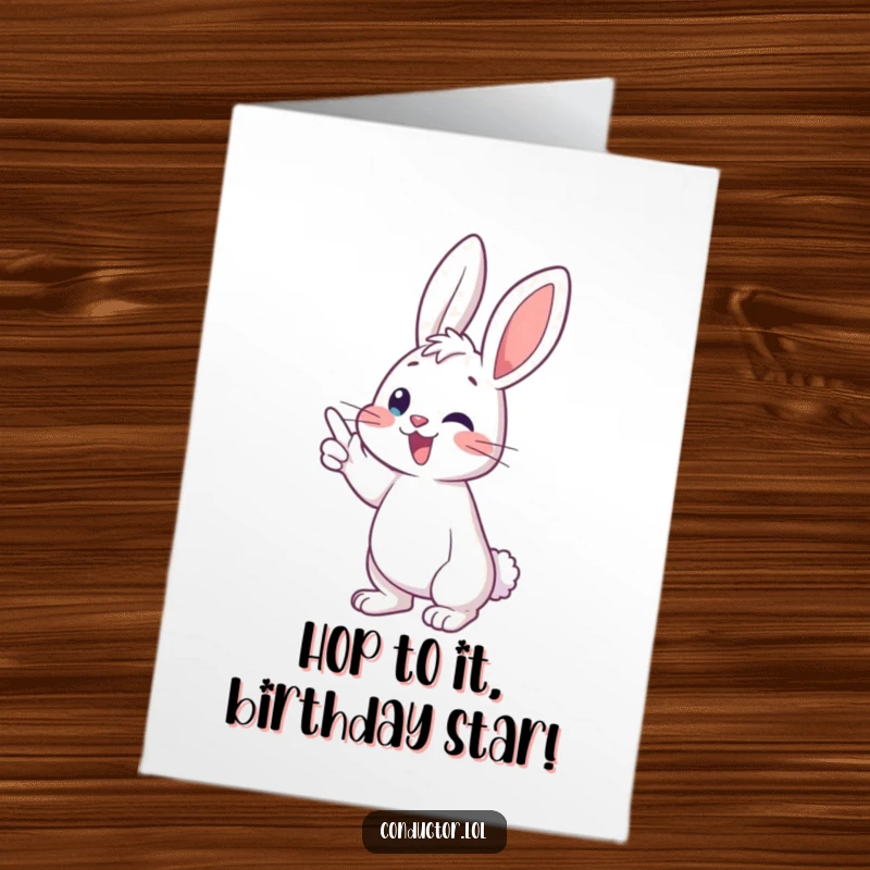 Funny Free Printable Birthday Card: Energetic bunny conducting music crescendo, joyful celebration, DIY downloadable gift.