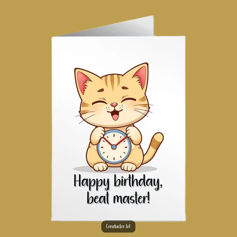 Free Printable Birthday Card: Giggling Cat Metronome, Focused Fun, Downloadable Gift