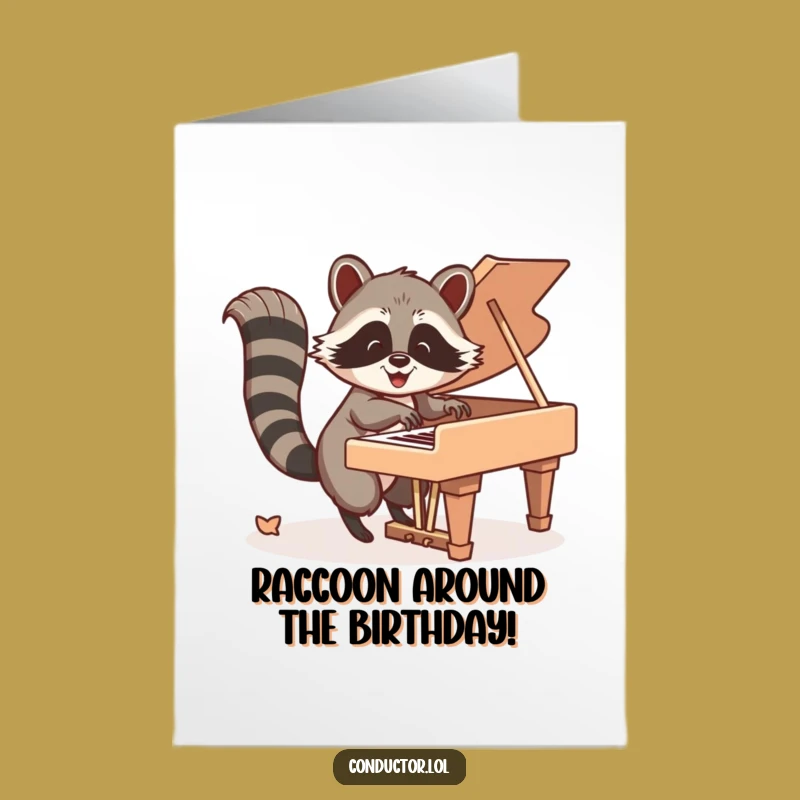 Free Printable Birthday Card: Raccoon Pianist, Energetic Downloadable Gift
