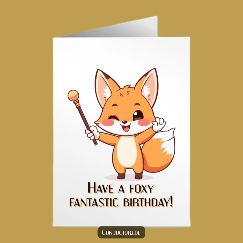 Free Printable Birthday Card: Funny Fox Conductor Hilarious Downloadable Gift