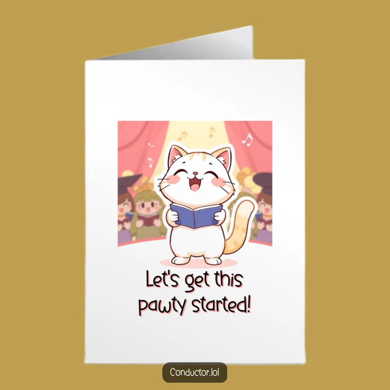 Free Printable Birthday Card: Funny Cat Conductor Choir - Hilarious Downloadable Gift