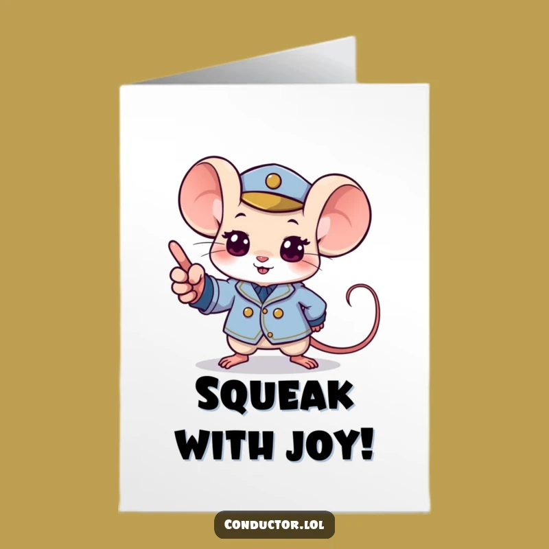 Free Printable Birthday Card: Mouse Conductor, Tiny Uniform, Fun Downloadable