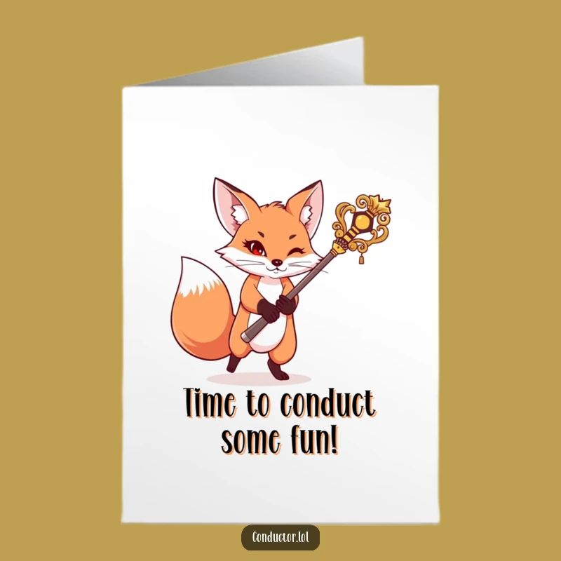 Free Printable Birthday Card: Fox Swinging Baton Funny Downloadable Gift