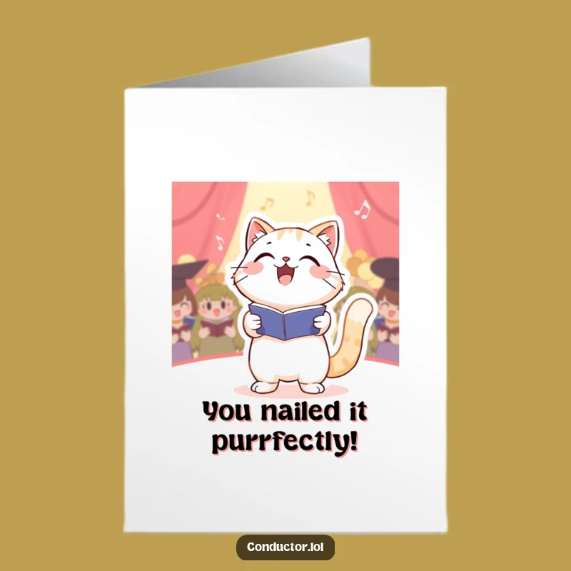 Free Printable Congrats Card: Cat Conductor Choir - Hilarious Success Downloadable