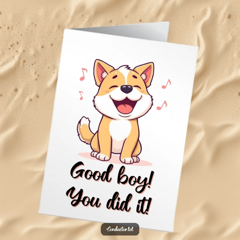 Funny Free Printable Congrats Card: A proud dog barking with joy, tail wagging to the rhythm of success.