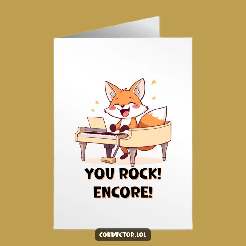 Free Printable Fox Piano Congrats Card: Funny Celebration Downloadable