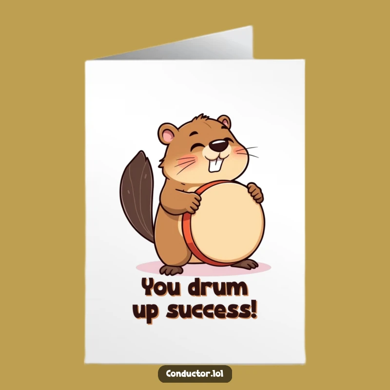 Free Printable Funny Congrats Card: Beaver Drummer for Your Awesome Win!