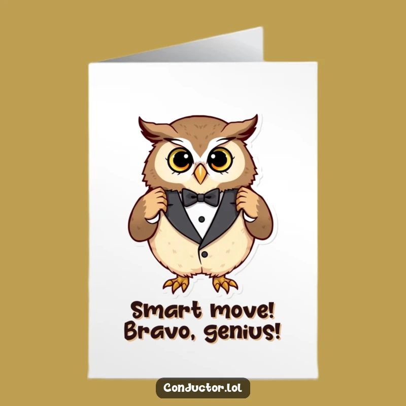 Free Printable Congrats Card: Suave Owl, Hilarious Downloadable Greeting for Elegant Achievements