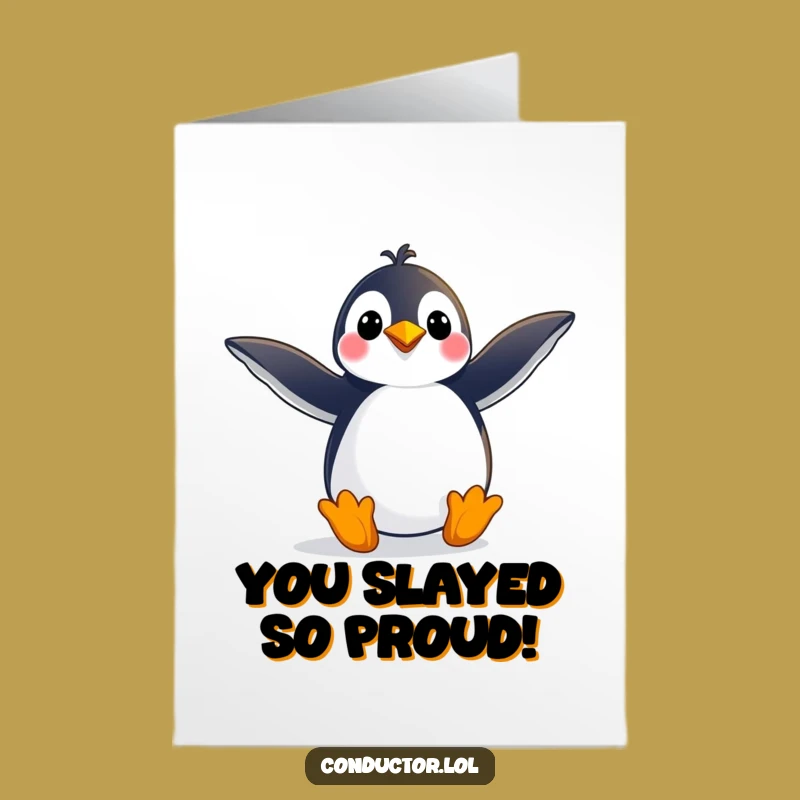 Free Printable Congratulations Card: Penguin Pose Funny Downloadable Card for Wins