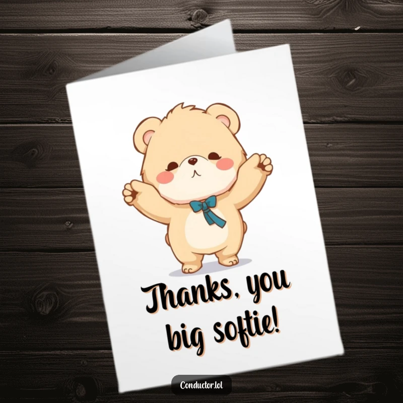 Funny Free Printable Bear Thank You Card: A fluffy bear conducts with a grand sweeping motion, expressing heartfelt thanks with humor.
