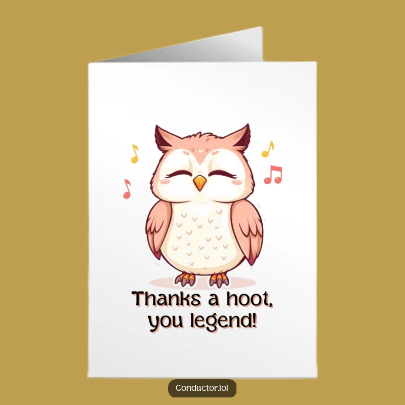 Free Printable Thank You Card: Giggling Owl Serenade Greeting, Downloadable Grateful Gift