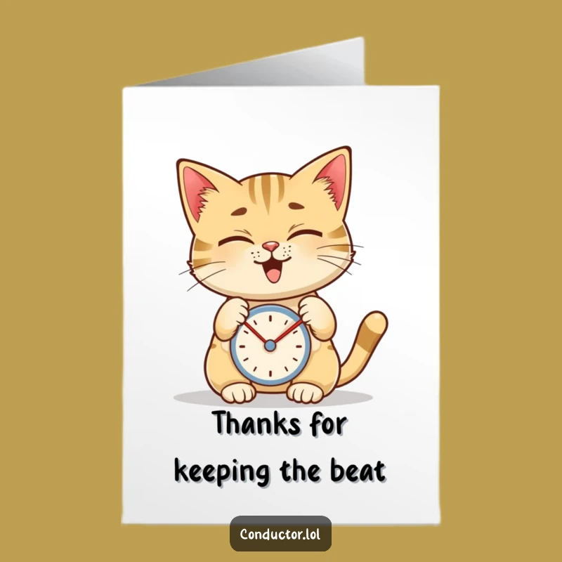Free Printable Thank You Card: Giggling Cat Metronome, Focused Fun, Downloadable Gratitude Gift