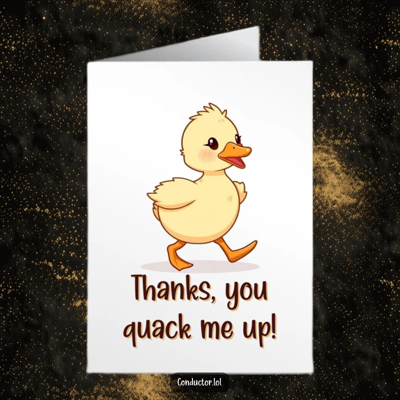 Funny Free Printable Thank You Card: A determined duckling marching energetically, a fun way to say thank you.