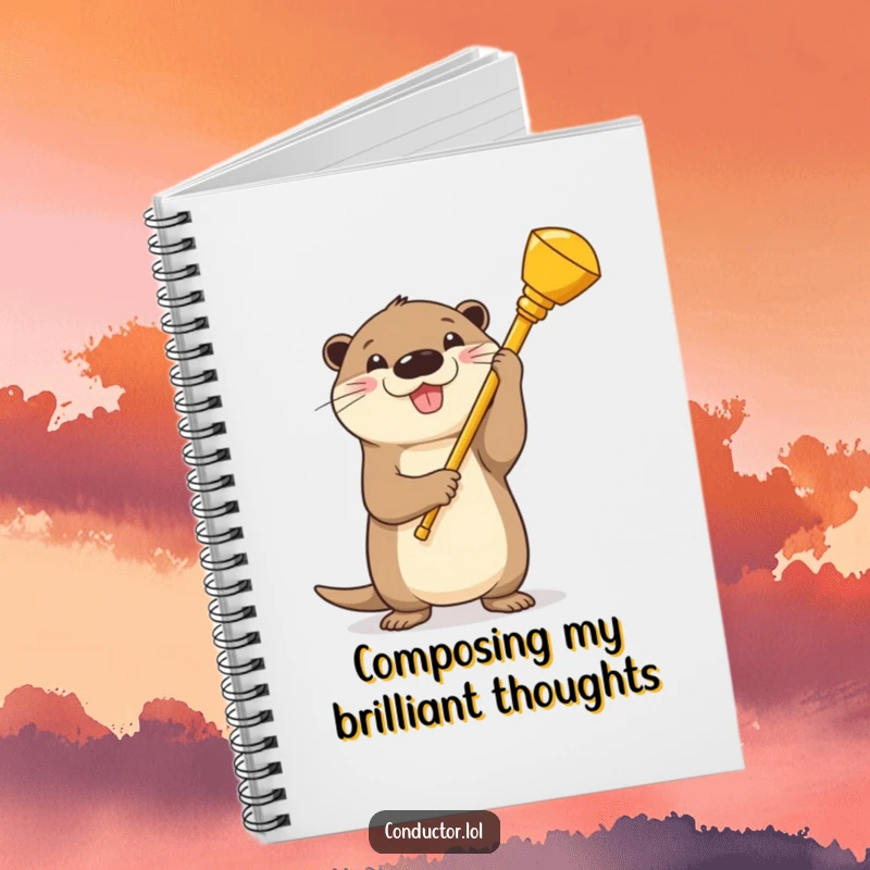 Funny Otter Conductor Notebook: A beaming cartoon otter maestro, baton held high, ready to inspire musical notes.