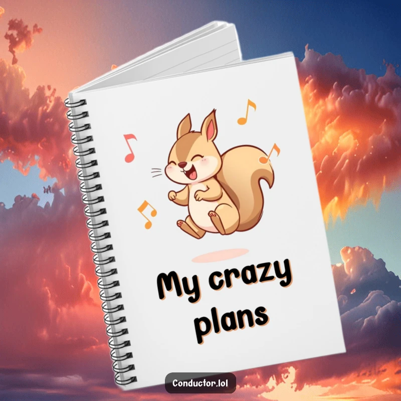 Funny Squirrel Musician Notebook: Features a playful squirrel leaping between musical notes, perfect for jotting down creative ideas.