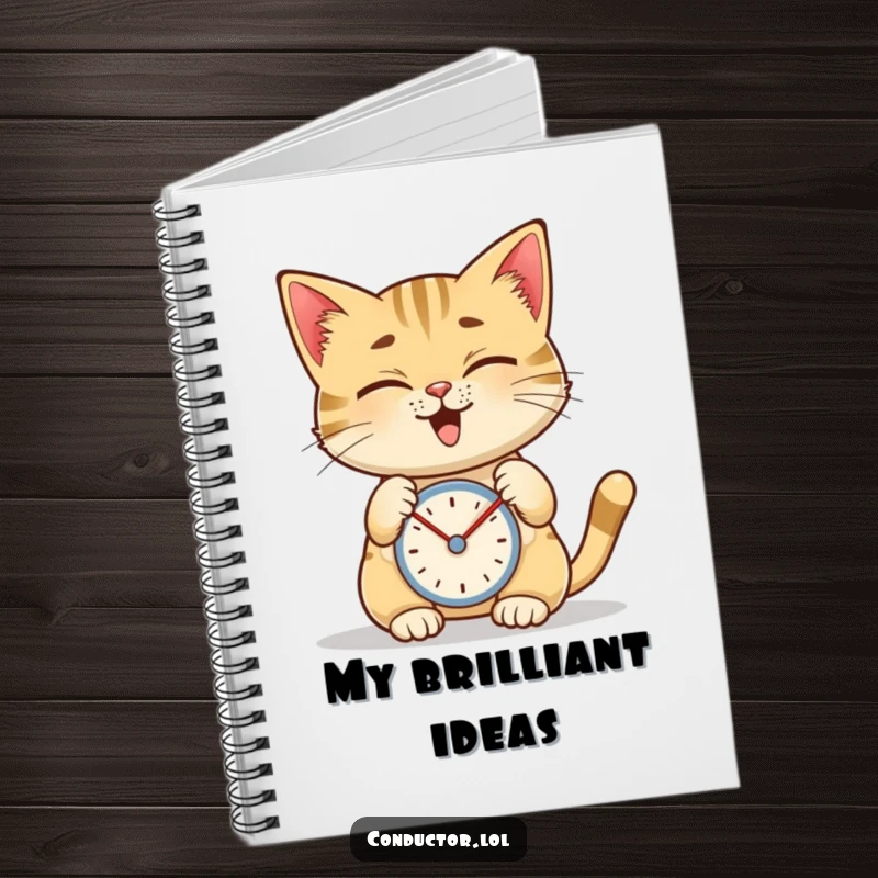 Funny notebook featuring a giggling cat tapping a metronome with a focused expression, ideal for musical notes.