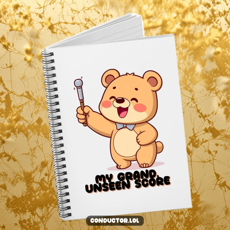 Funny Bear Conductor Notebook, featuring a joyful bear cub enthusiastically conducting an invisible orchestra with a baton.