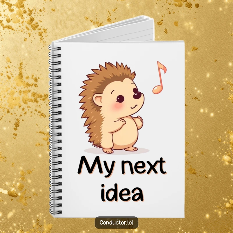 Funny Notebook: A curious cartoon hedgehog intently listening to a prominent musical cue, designed for jotting down musical ideas.