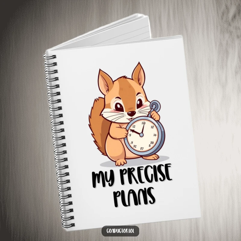 Funny Notebook: A determined cartoon squirrel meticulously adjusting a metronome, inspiring precise musical note-taking and organization.