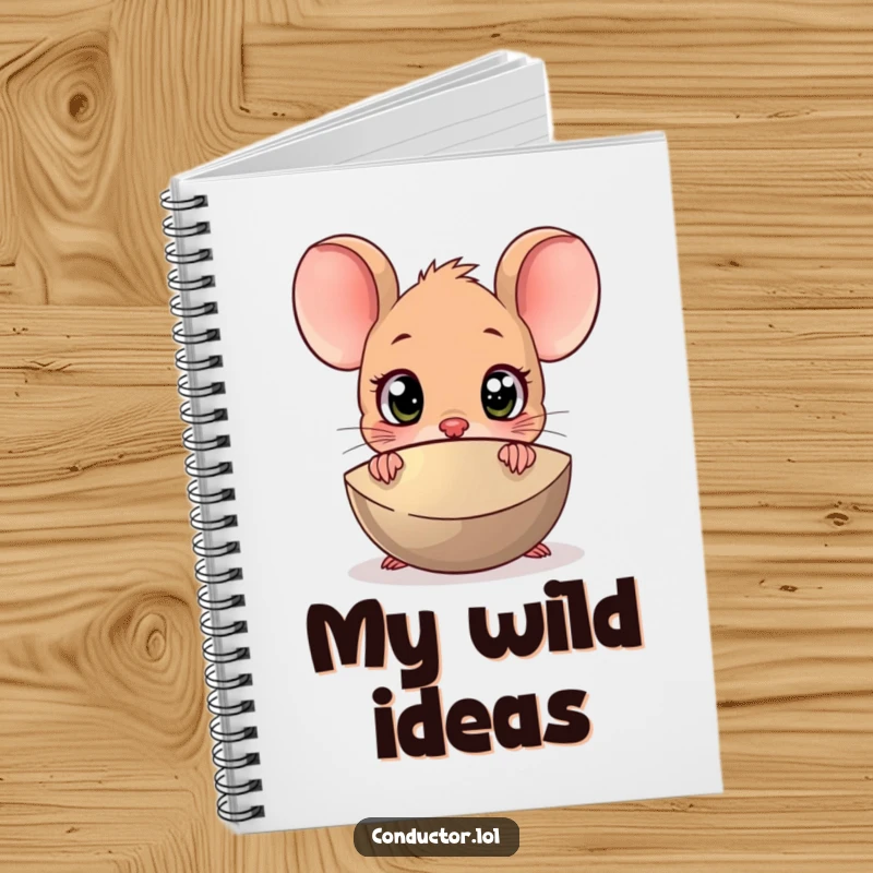 Funny Surprised Mouse Cymbal Notebook: A cartoon mouse with wide eyes peeking from behind a cymbal.