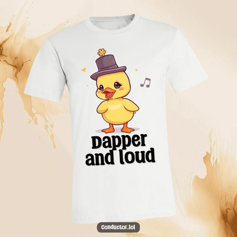 Funny Duckling Beat Maker T-Shirt: a cute duckling wears a top hat and chirps a lively rhythm, full of energy.
