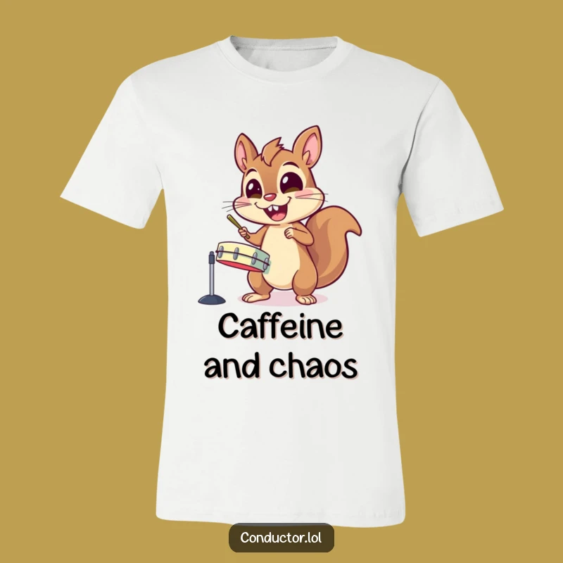 Funny Squirrel Cymbal Bash T-Shirt: Energetic & Gleeful Design, Hilarious Tee