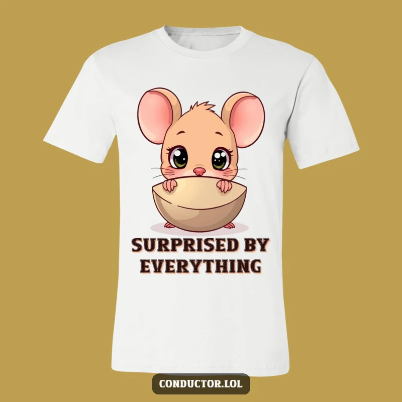 Funny Surprised Mouse Cymbal T-Shirt: Hilarious Peek-a-Boo Tee for Drummers