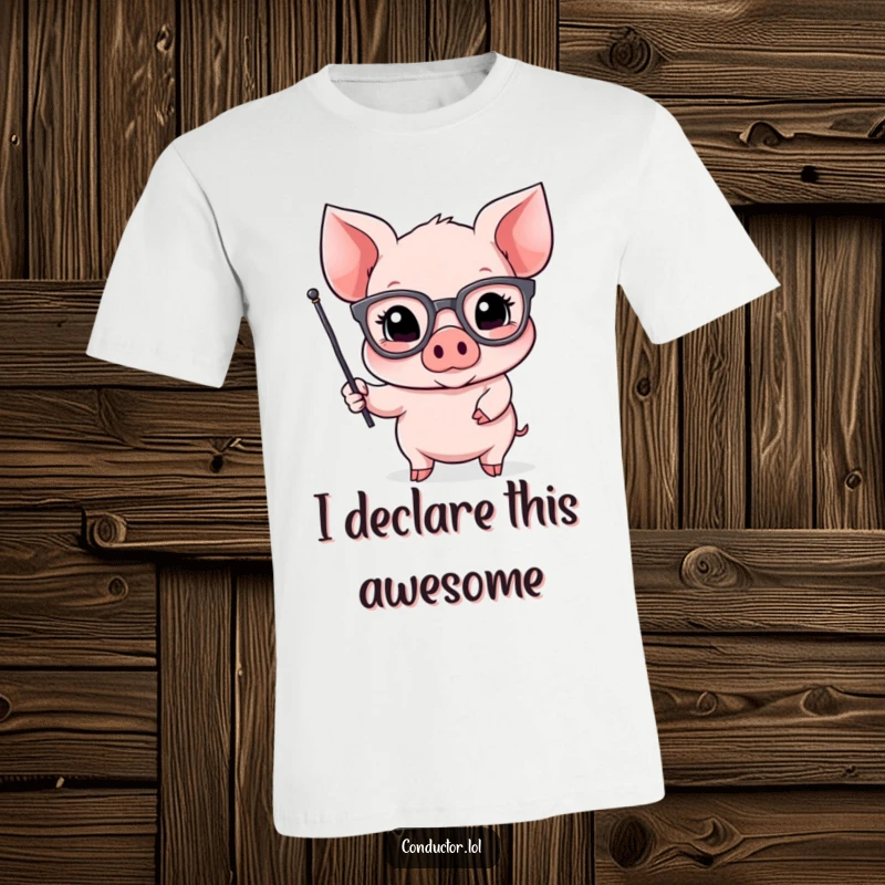 Funny Piglet Spokespig T-Shirt: a piglet wears oversized spectacles and gestures dramatically with a small flag, advocating.