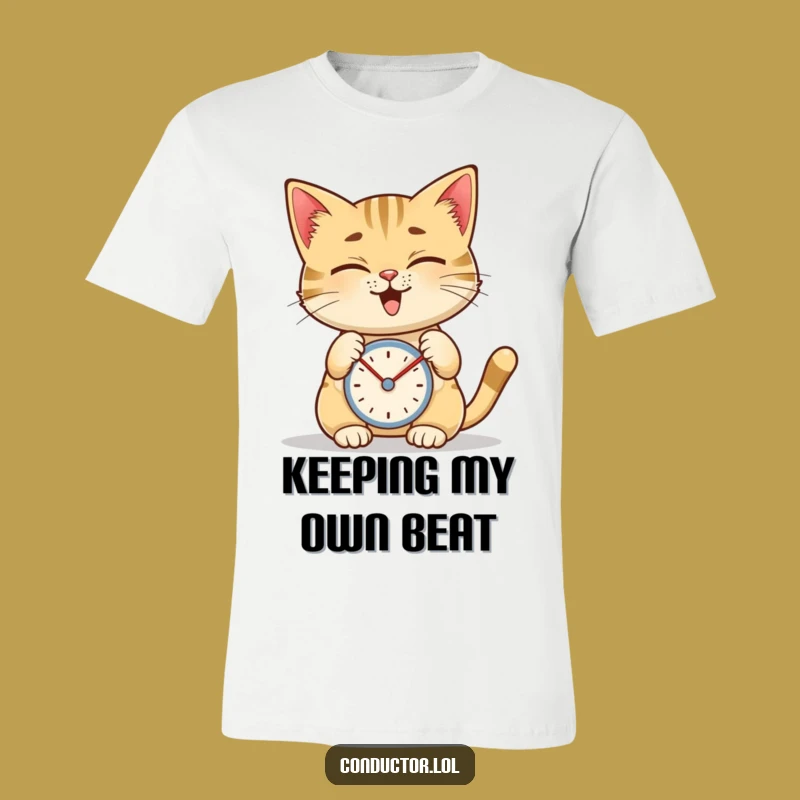 Funny Cat Metronome T-Shirt, Giggling Feline's Rhythmic Focus Tee
