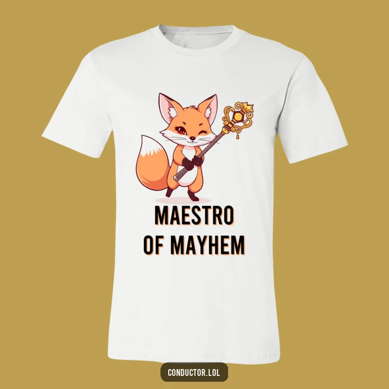 Funny Fox Baton T-Shirt: Mischievous Maestro Style for Any Occasion