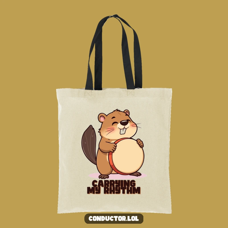 Funny Beaver Drummer Tote Bag: Carry Your Rhythm with This Energetic Beaver!