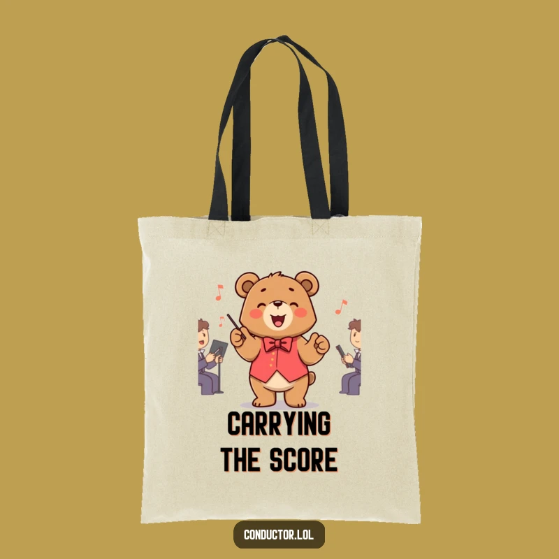 Funny Bear Conductor Tote Bag: Carry Your Tunes with Maestro Style