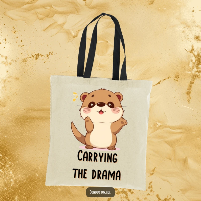 Funny Otter Crescendo Tote Bag: A sweet otter gestures with wide eyes for music to swell.