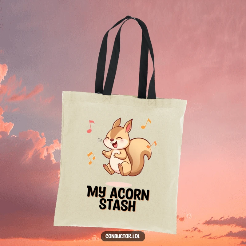 Funny Squirrel Musician Tote Bag: A playful squirrel leaping between musical notes, ideal for carrying music and everyday items.
