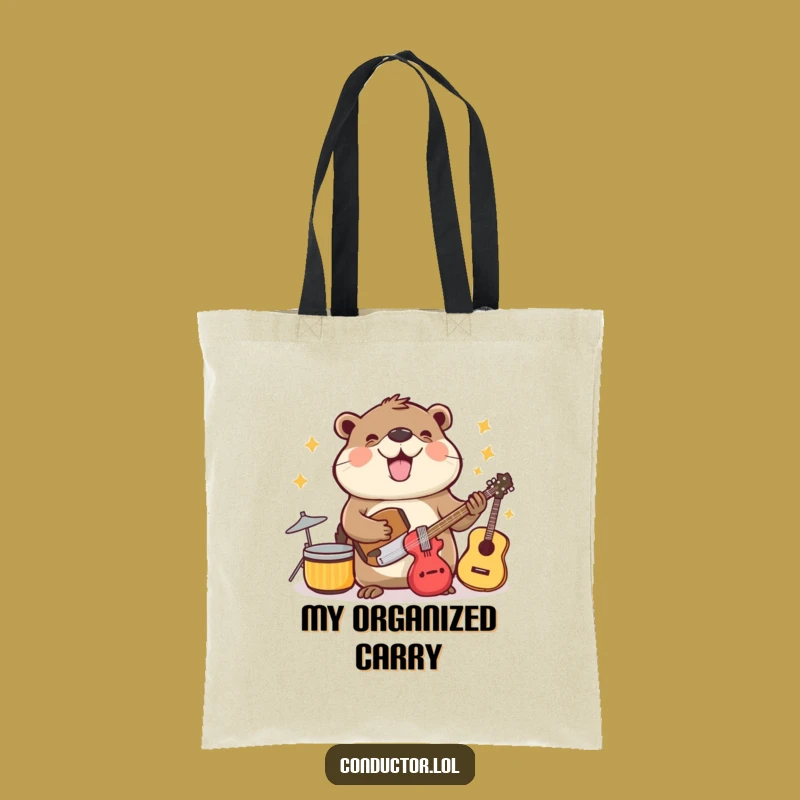 Funny Beaver Music Tote Bag: Organizer's Carry-All, Cheerful Instrument Bag Gift